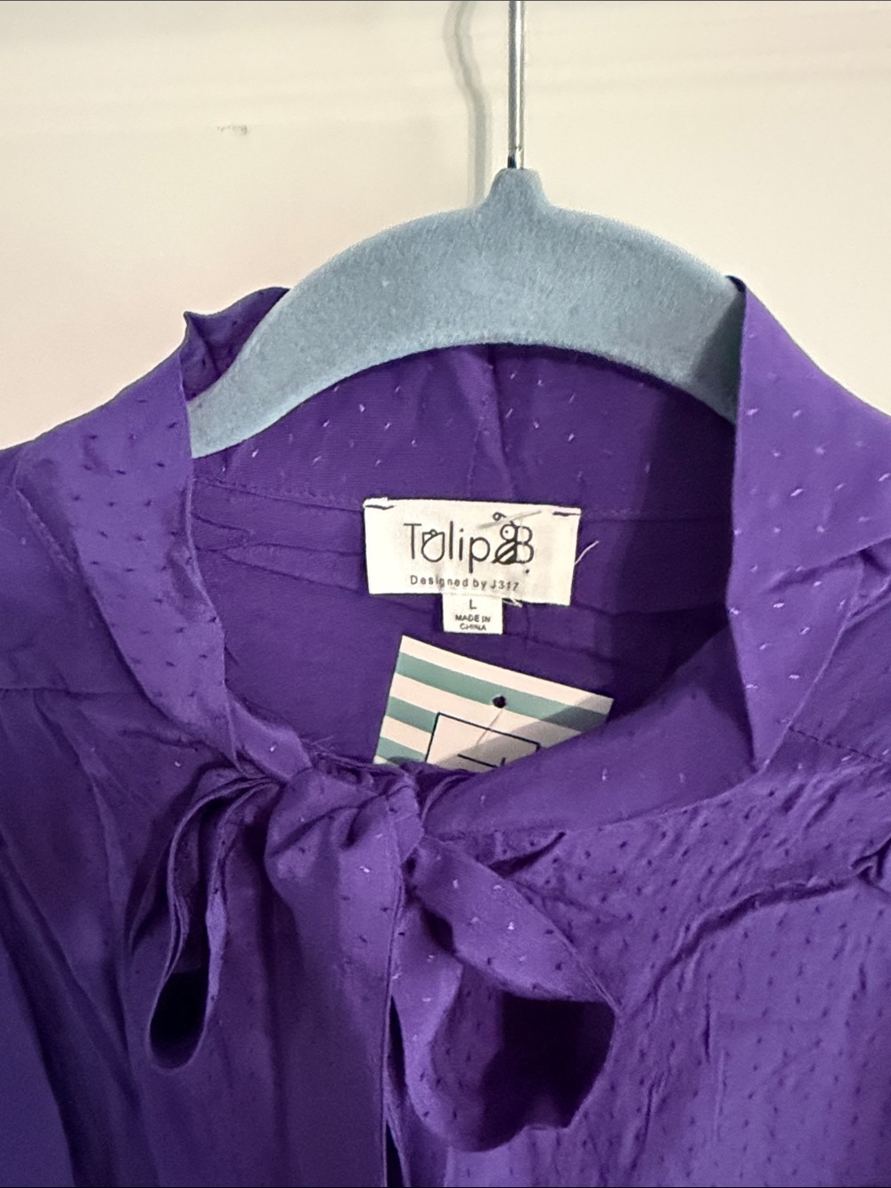Purple Swiss dot Tie-Neck Blouse - Picture 6 of 9